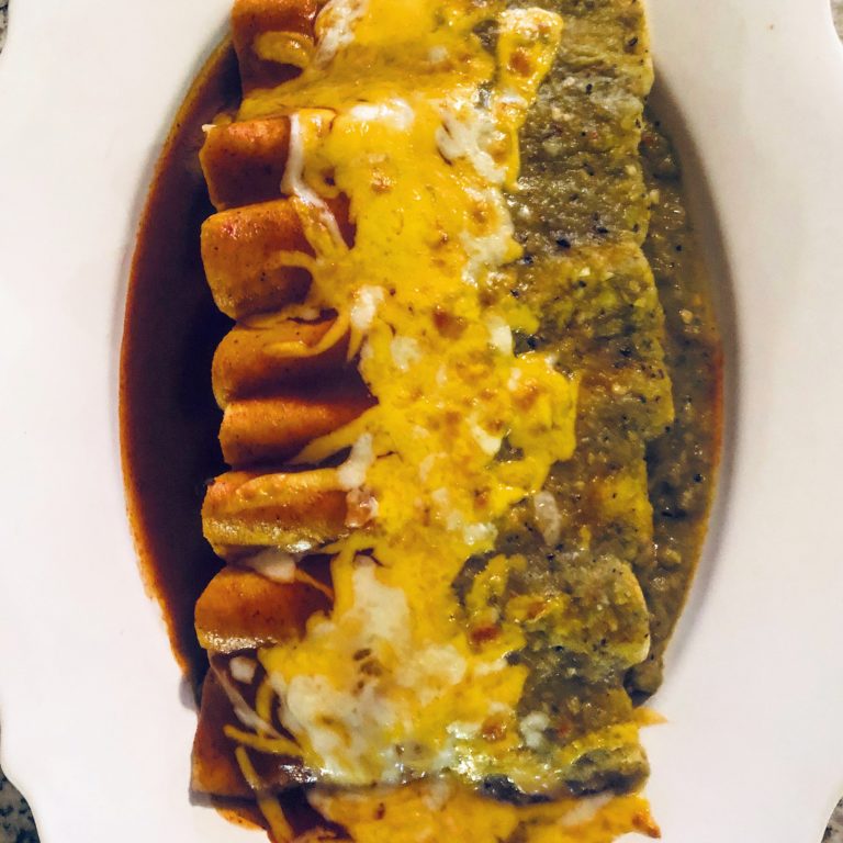New Mexico Hatch Red and Green Chile Enchiladas