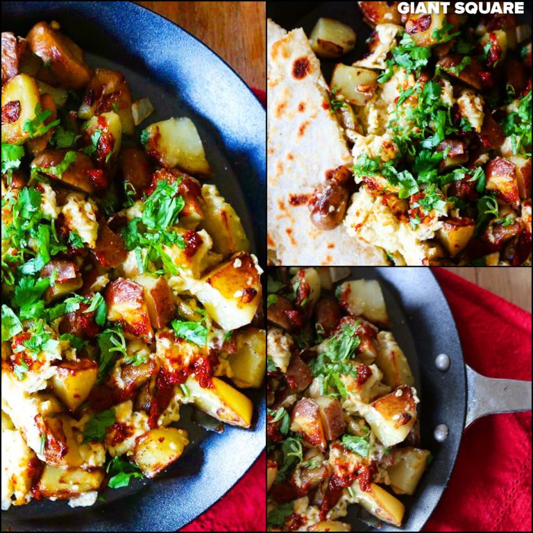 Scrambled Eggs with Potatoes and Harissa