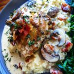 Chicken Thighs with Creamy Bacon Mushroom Thyme Sauce