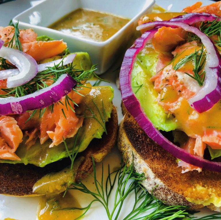 Avocado Toast with Poached Salmon