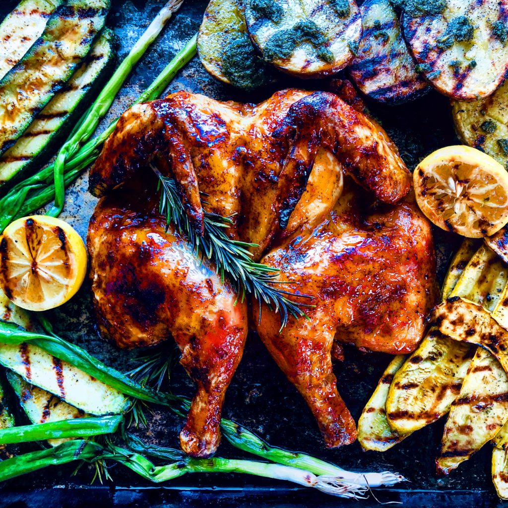 Bbq Chicken and Vegetables on the grill