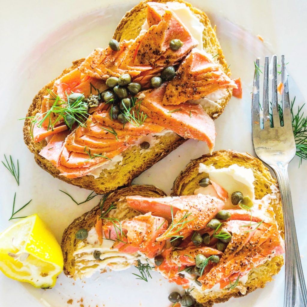Toast with Cream Cheese and Salmon