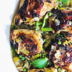 Roast Chicken Thighs with Peas and Mint