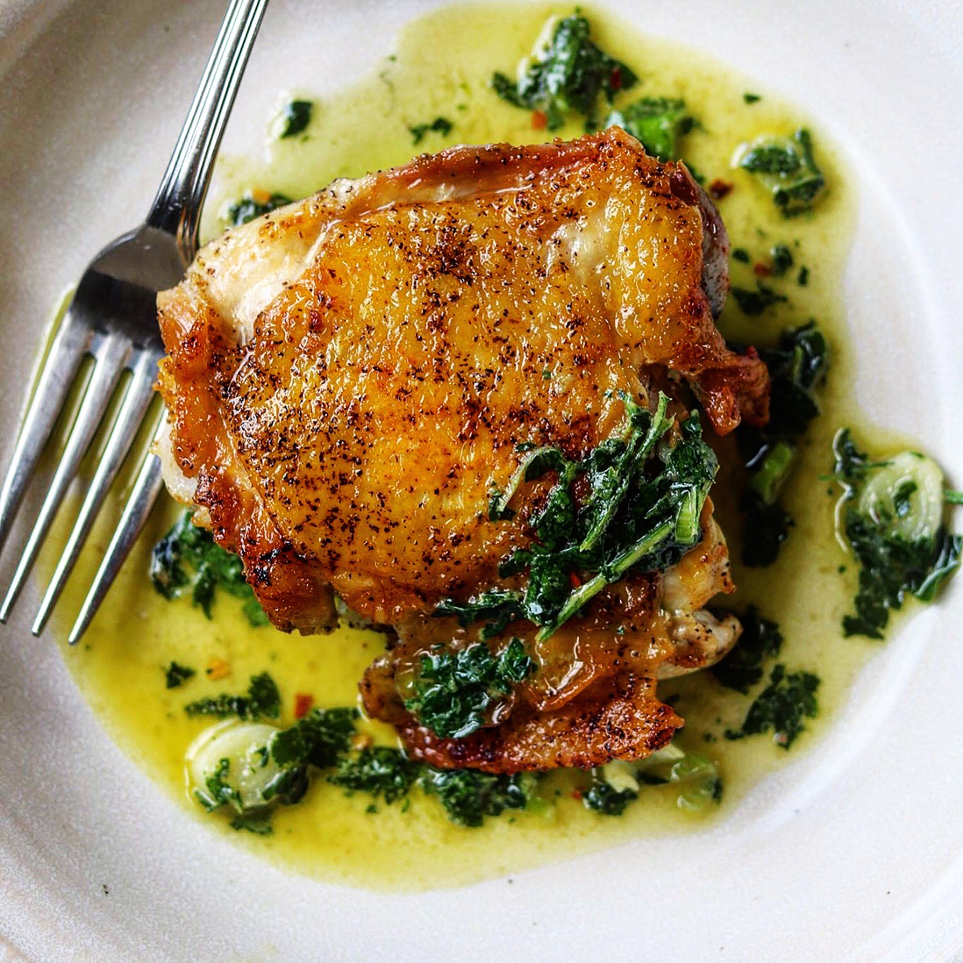 Chicken Thighs Under a Brick