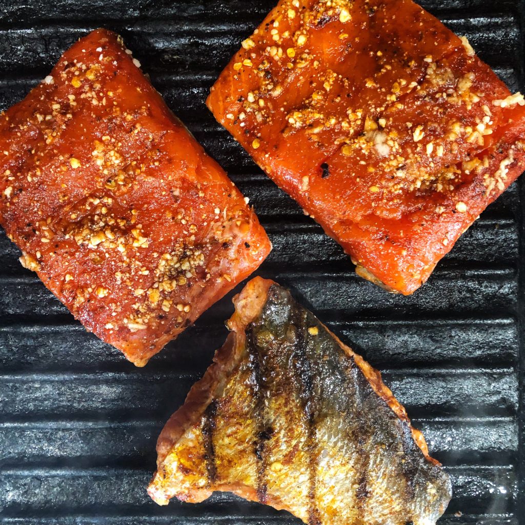 Lemon Parmesan Salmon with Corn, Tomato and Avocado Salad