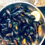 Mussels with Tomatoes, Garlic, Lemons, & Wine