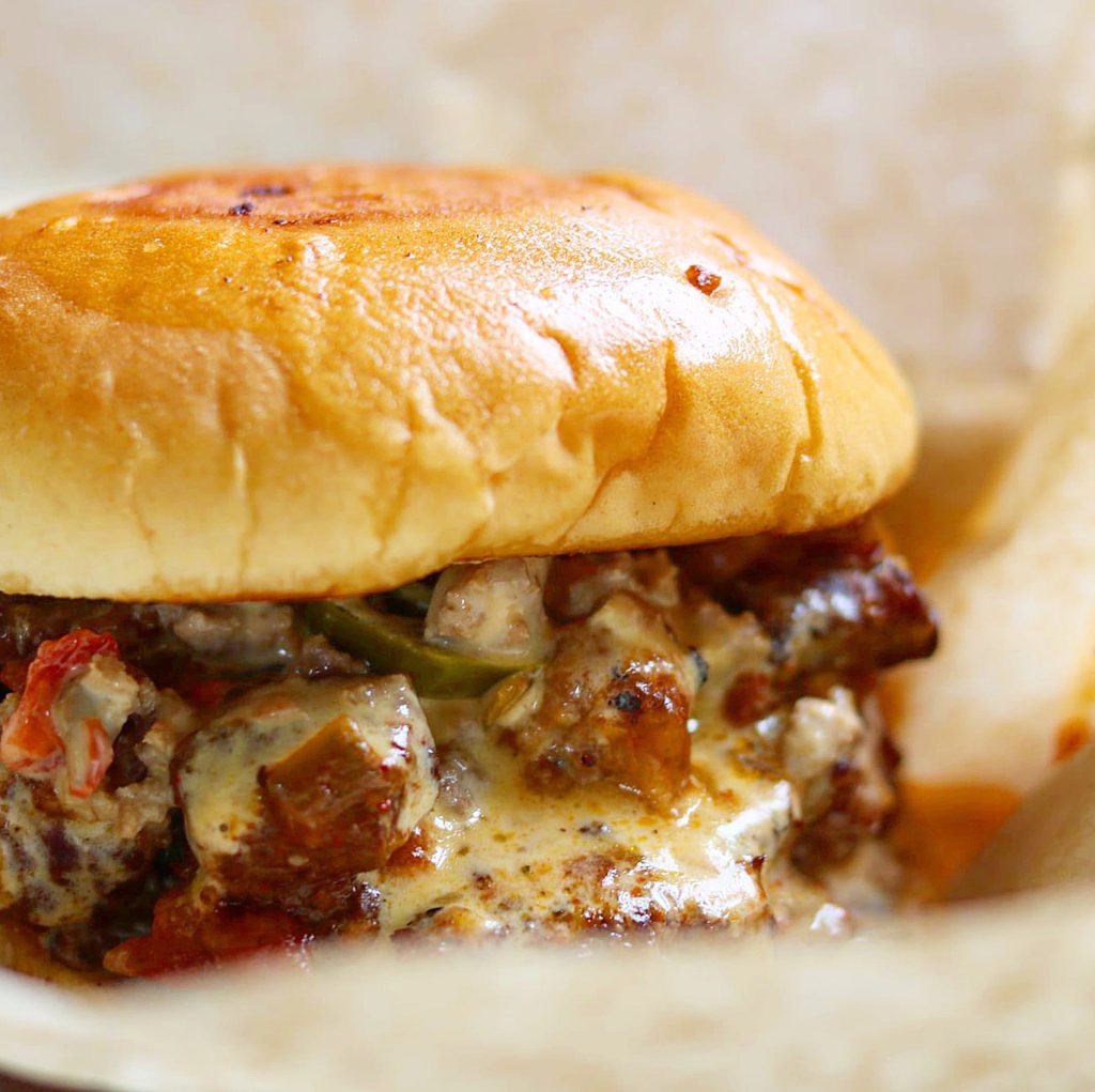 leftover chli and beef queso dip burgers