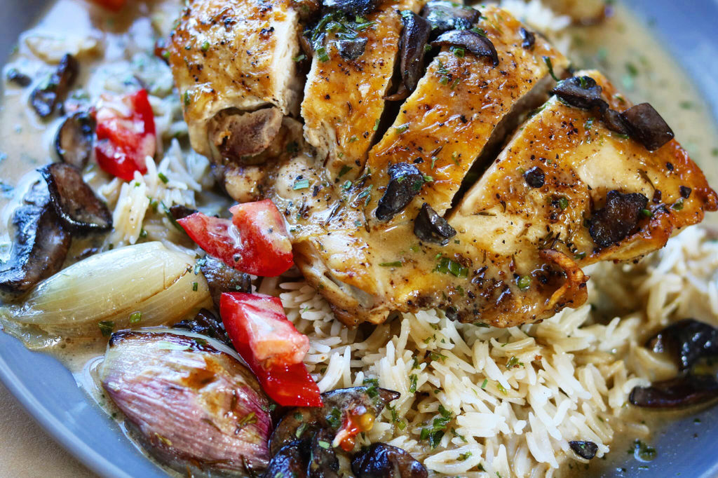 Roast Chicken with Sauce Chasseur