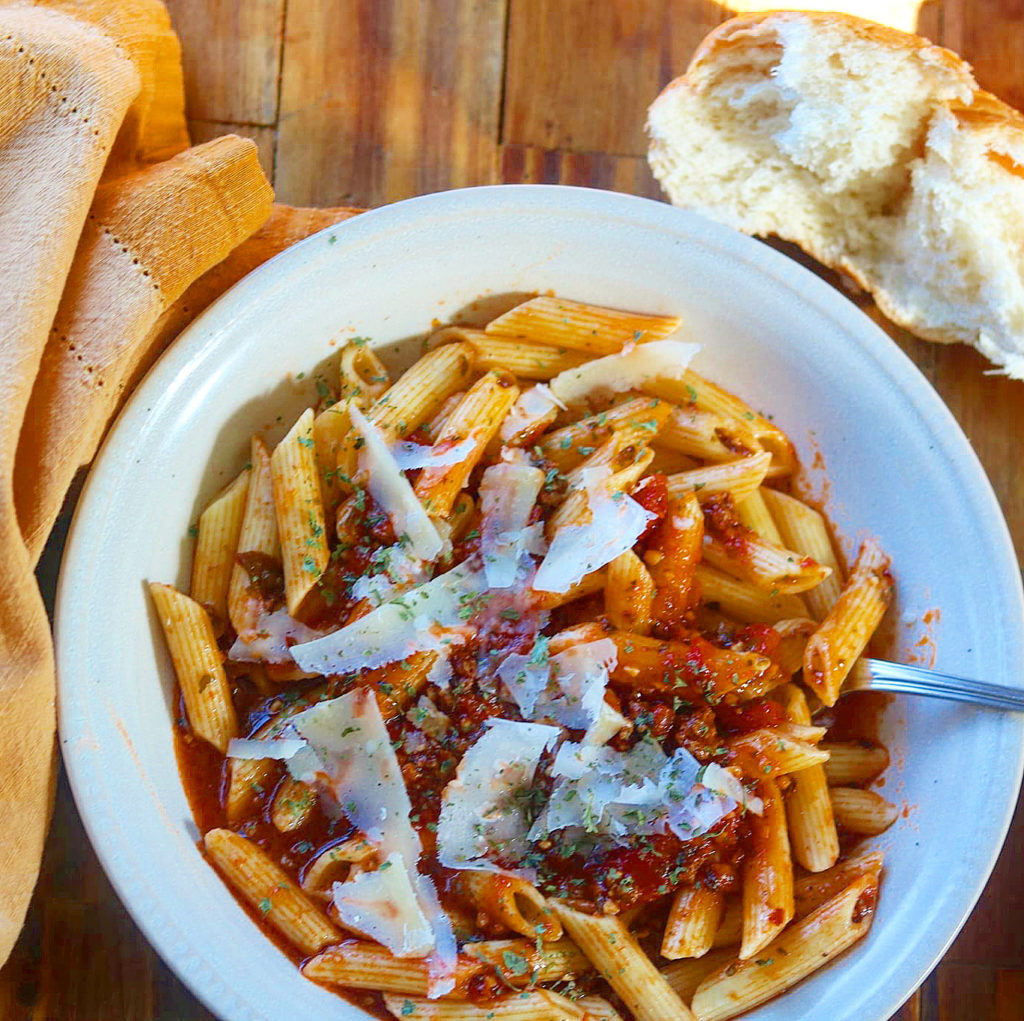 Penne in a Loads of Garlic Meat Sauce