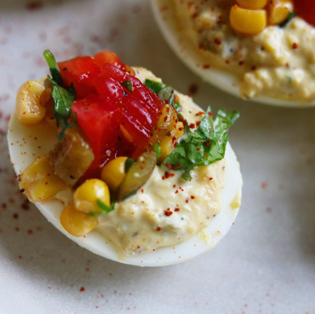 Green Chile Deviled Eggs