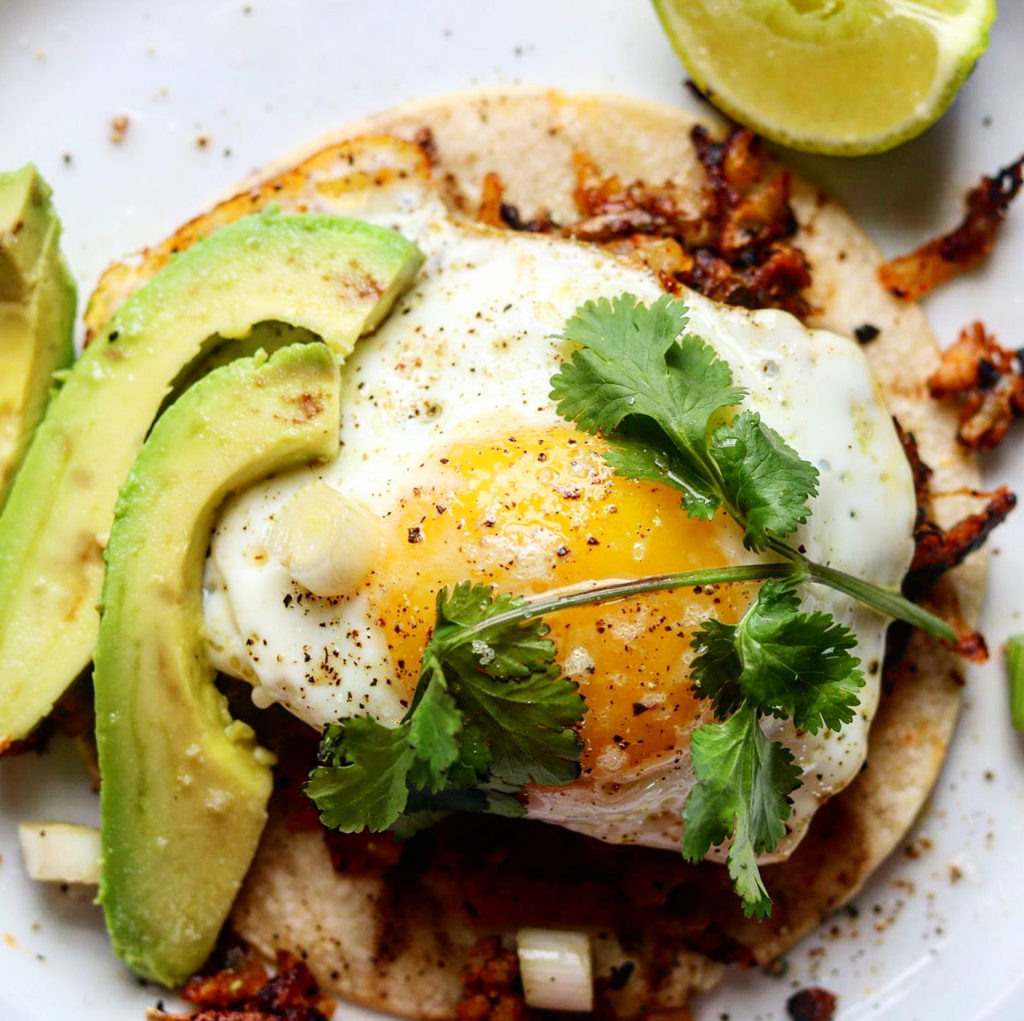 Chorizo Breakfast Tacos with Potato Hash and Fried Eggs
