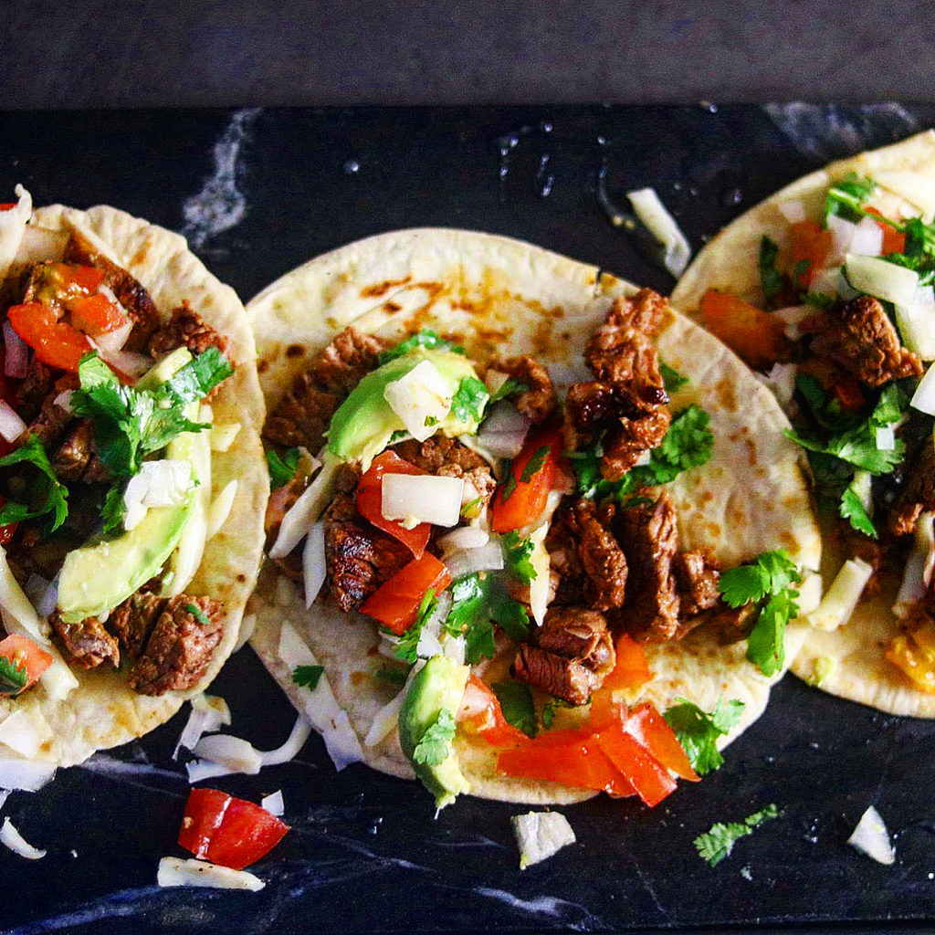 Red Chile Marinated Carne Asada Tacos