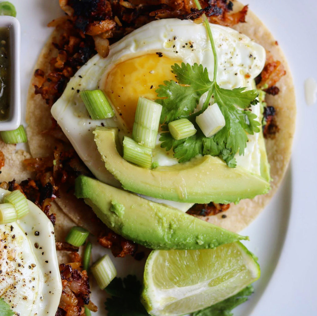 Chorizo Breakfast Tacos with Potato Hash and Fried Eggs