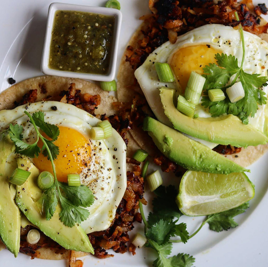 Chorizo Breakfast Tacos with Potato Hash and Fried Eggs