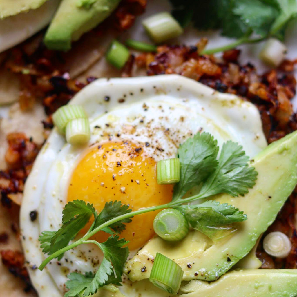 Chorizo Breakfast Tacos with Potato Hash and Fried Eggs