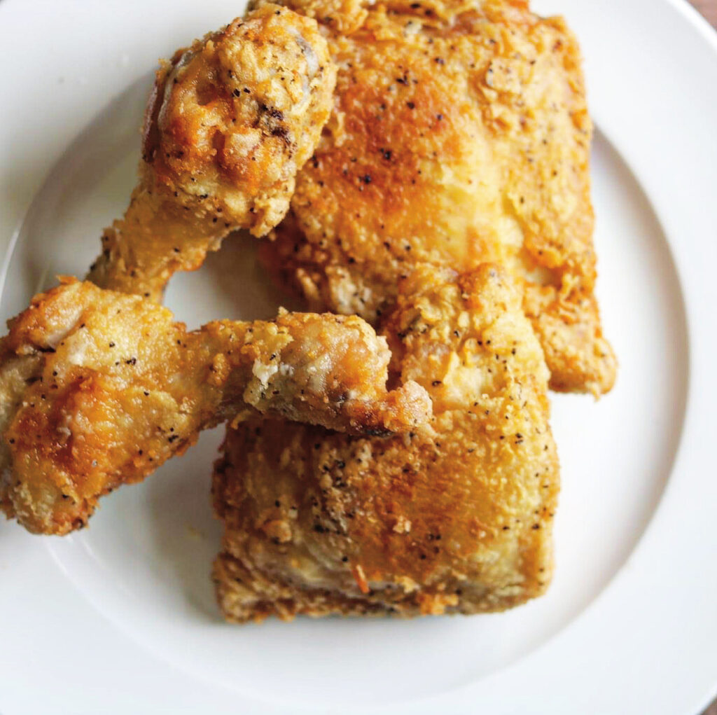 I have tried so many recipes for fried chicken and I always come back to this basic 3 ingredient recipe! Flour, salt and pepper.  That is it.  Oh, you do need a paper sack to toss it all in. Well, that's what I use, but if you don't have one...toss in a big plastic bag or place the flour in a dish and just toss it around to evenly coat.  