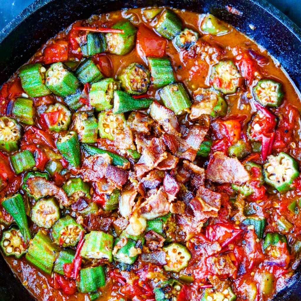 okra and fresh summer tomatoes