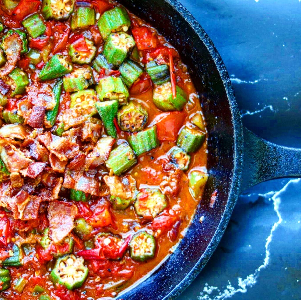 okra and fresh summer tomatoes