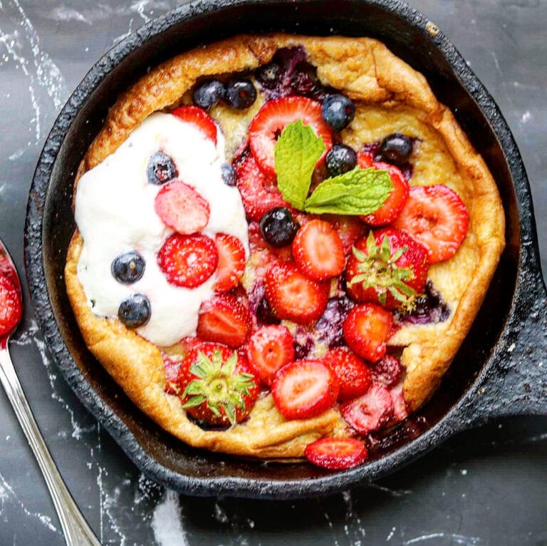 lemon strawberry dutch baby