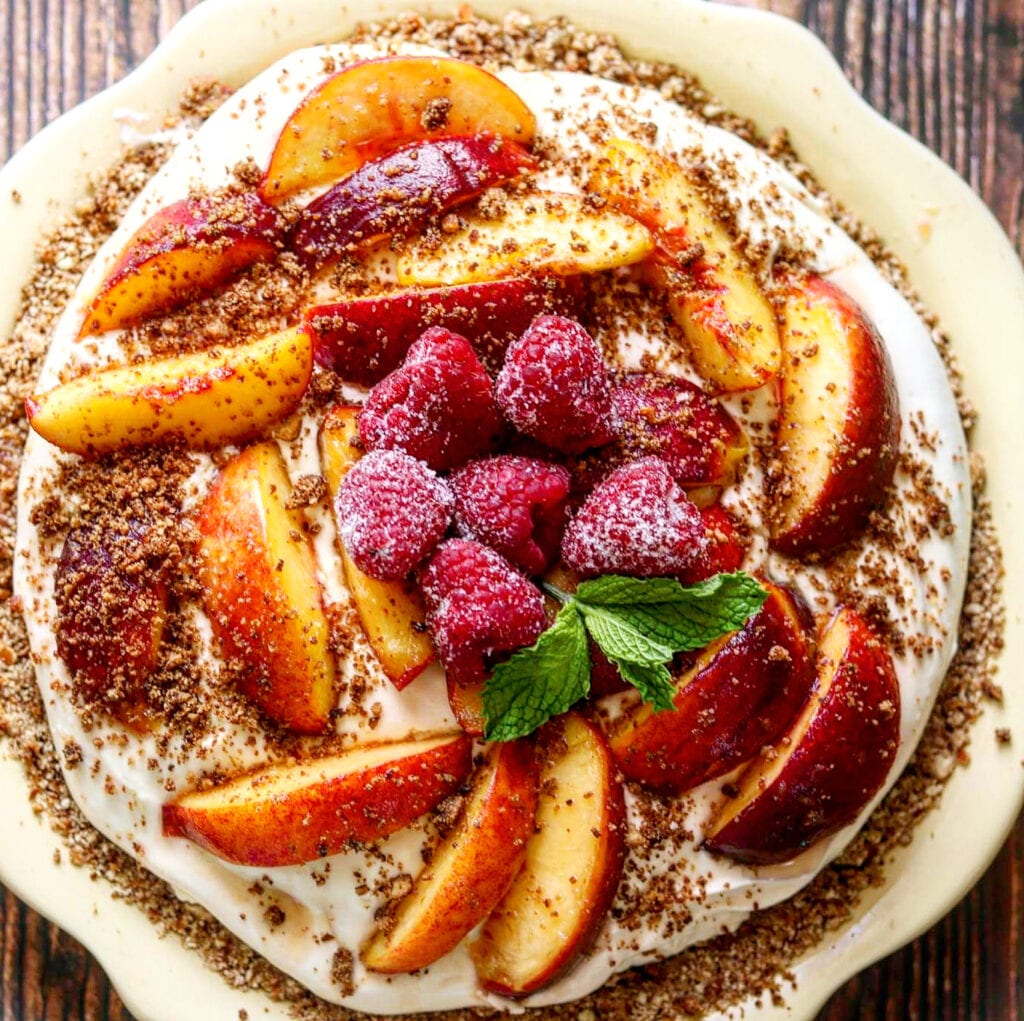 Peaches and Cream Pretzel Pie