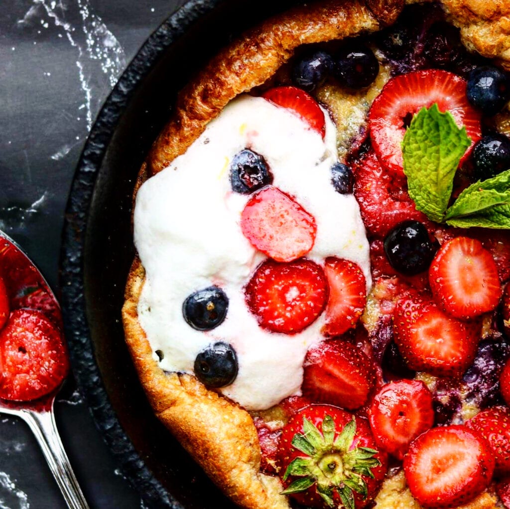 lemon strawberry dutch baby