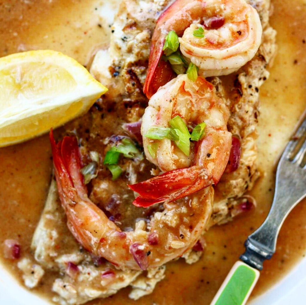 grilled redfish with shrimp lemon butter sauce