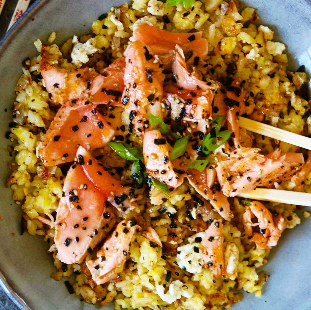 Golden Fried Rice with Salmon
