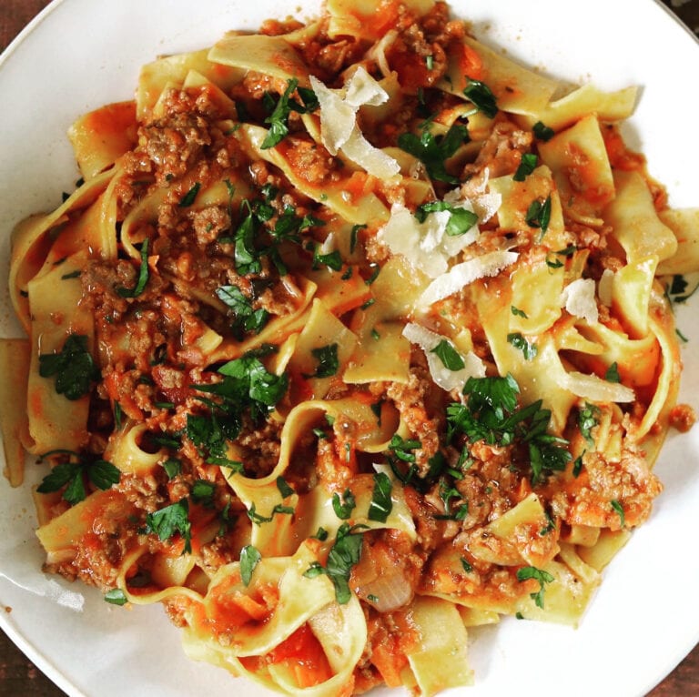 Simple Bolognese over Pappardelle