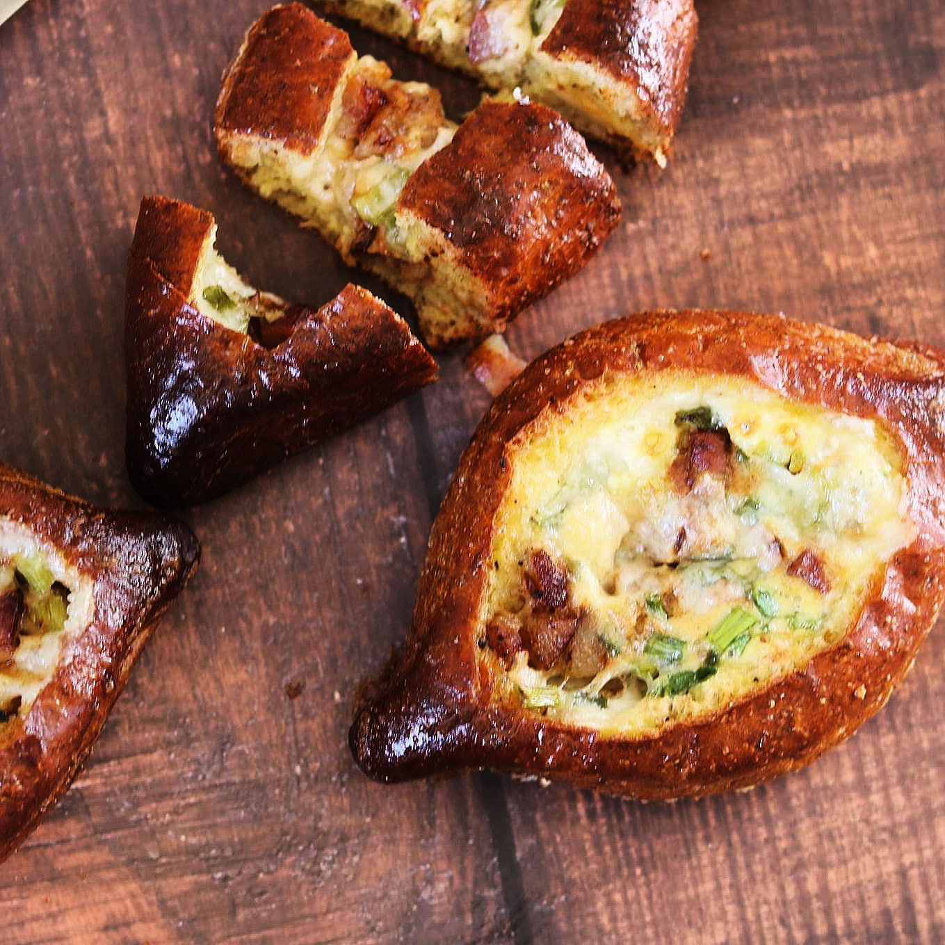 pancetta, egg and cheese boats