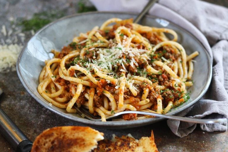 Bucatini with easy Bolognese