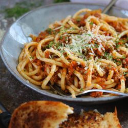 Bucatini with easy Bolognese