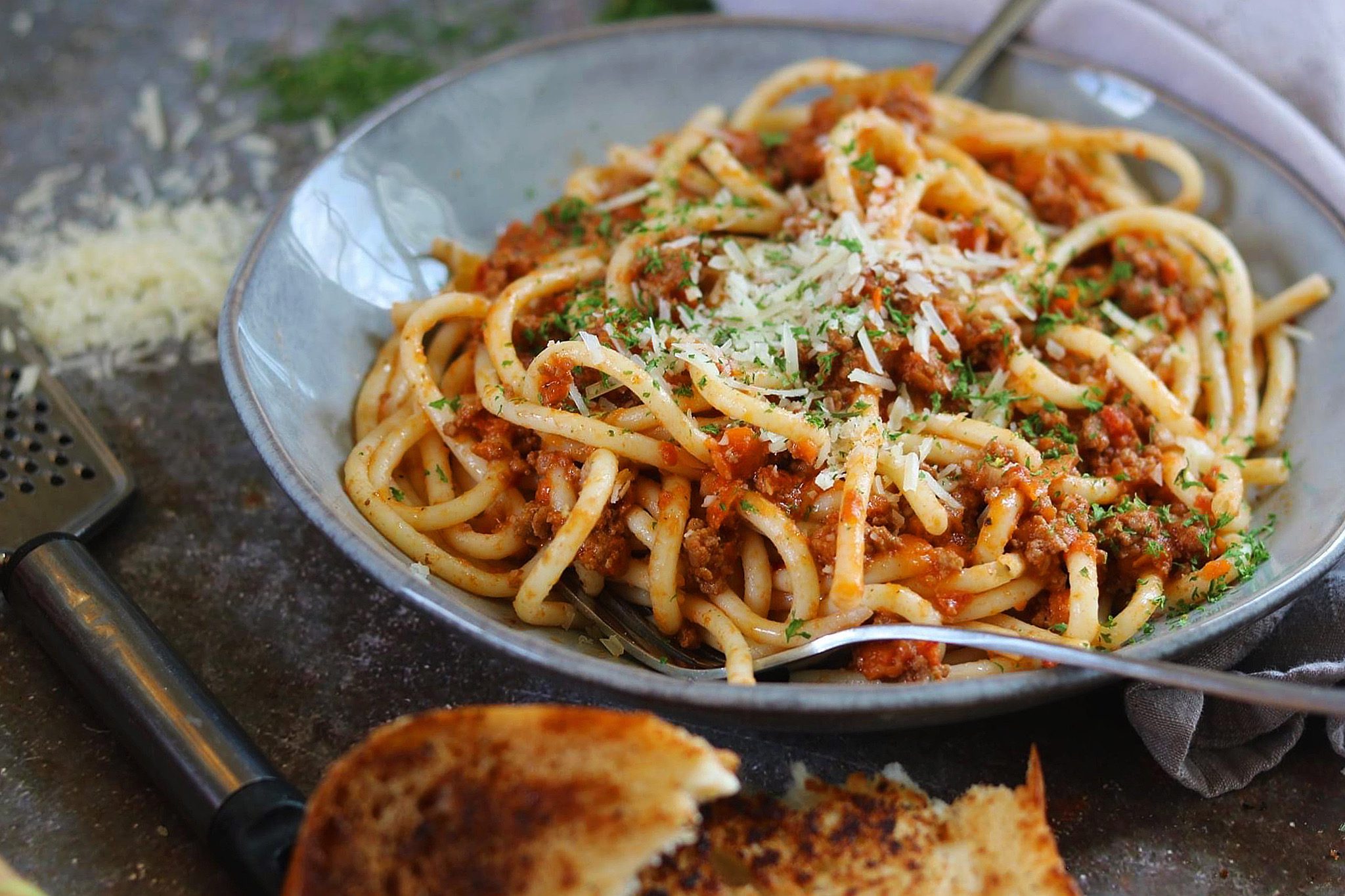 Bucatini with easy Bolognese