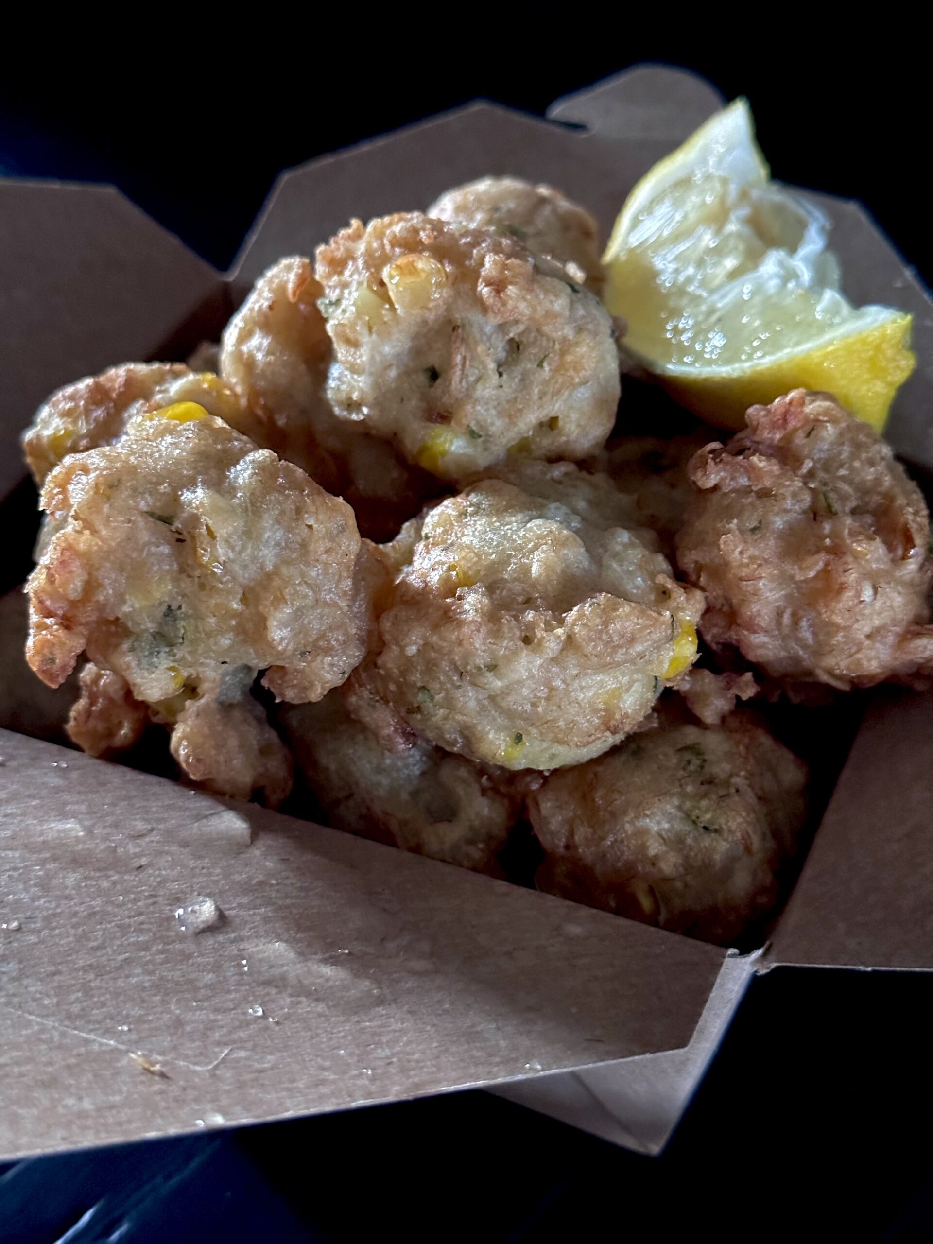 corn and shrimp beignets