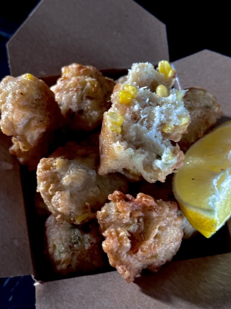 corn and shrimp beignets