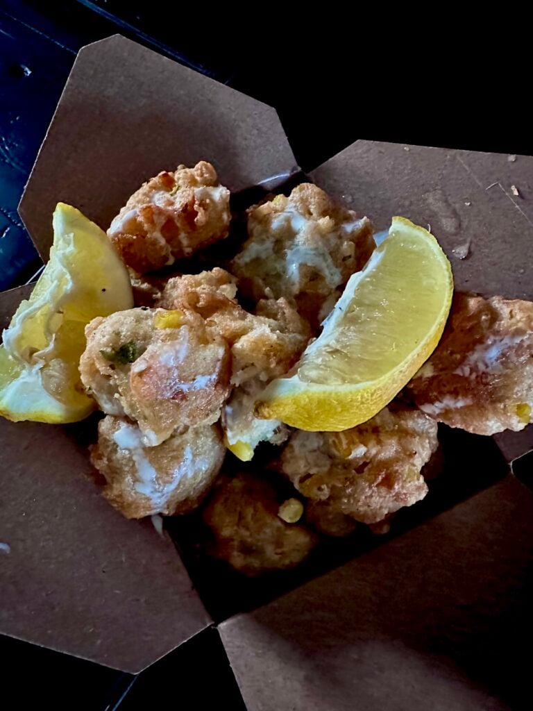 corn and shrimp beignets