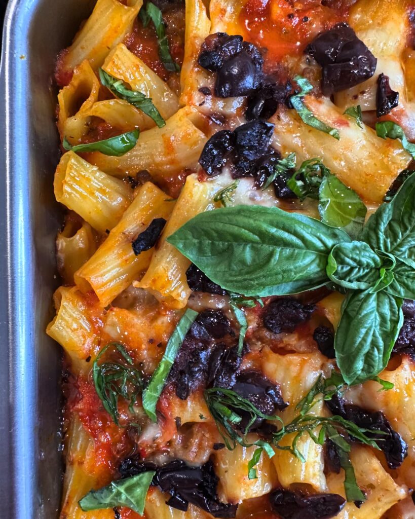 PENNE WITH TOMATOES, Italian Sausage, OLIVES AND TWO CHEESES